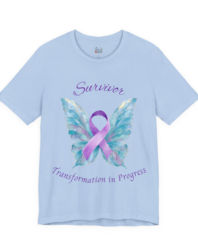 Domestic Violence Awareness Shirt | Survivor Teal and Purple Ribbon Butterfly Tee | Abuse Survivor Gift, Transformation in Progress Graphic T-Shirt, Empowering Healing Support Clothing