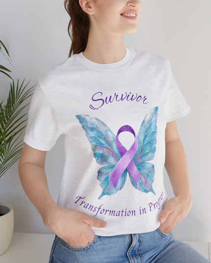 Domestic Violence Awareness Shirt | Survivor Teal and Purple Ribbon Butterfly Tee | Abuse Survivor Gift, Transformation in Progress Graphic T-Shirt, Empowering Healing Support Clothing