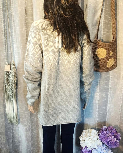 NWT Sonoma Goods for Life Women's Fair Isle Knit Sweater – Gray & White - Size Large