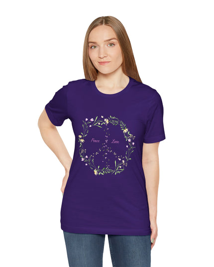 Hibiscus Hippie Boho Designed Floral Peace Sign T-Shirt — 'Peace & Love' in Multicolor Choice Tees