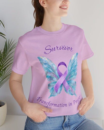 Domestic Violence Awareness Shirt | Survivor Teal and Purple Ribbon Butterfly Tee | Abuse Survivor Gift, Transformation in Progress Graphic T-Shirt, Empowering Healing Support Clothing