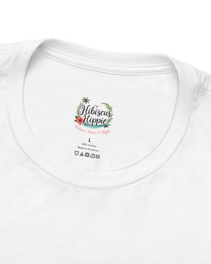 Hibiscus Hippie Boho Designed Floral Peace Sign T-Shirt — 'Peace & Love' in Multicolor Choice Tees