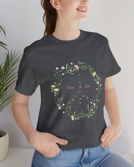 Hibiscus Hippie Boho Designed Floral Peace Sign T-Shirt — 'Peace & Love' in Multicolor Choice Tees