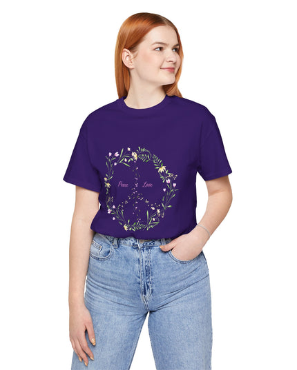 Hibiscus Hippie Boho Designed Floral Peace Sign T-Shirt — 'Peace & Love' in Multicolor Choice Tees