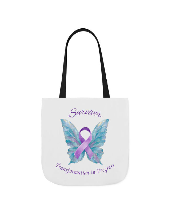 Domestic Violence Survivor Tote Bag | Teal and Purple Ribbon Butterfly Canvas Shopping Bag | Abuse Survivor Gift, Transformation in Progress Everyday Carrying Bag, Empowering Healing Reusable Grocery Bag