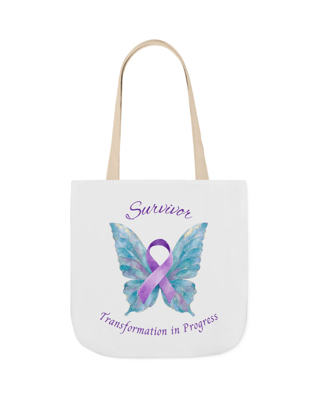 Domestic Violence Survivor Tote Bag | Teal and Purple Ribbon Butterfly Canvas Shopping Bag | Abuse Survivor Gift, Transformation in Progress Everyday Carrying Bag, Empowering Healing Reusable Grocery Bag