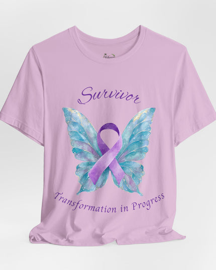 Domestic Violence Awareness Shirt | Survivor Teal and Purple Ribbon Butterfly Tee | Abuse Survivor Gift, Transformation in Progress Graphic T-Shirt, Empowering Healing Support Clothing