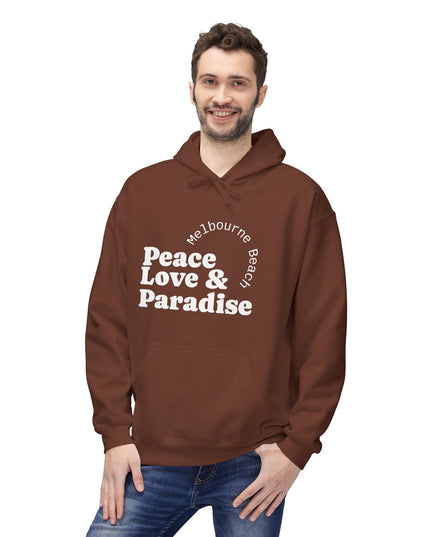 Hibiscus Hippie Designed Paradise Palm Hoodie — "Peace Love & Paradise" - Melbourne Beach Florida Sunrise Pullover