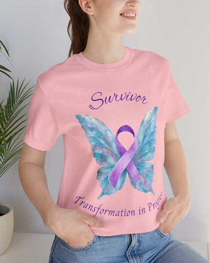 Domestic Violence Awareness Shirt | Survivor Teal and Purple Ribbon Butterfly Tee | Abuse Survivor Gift, Transformation in Progress Graphic T-Shirt, Empowering Healing Support Clothing