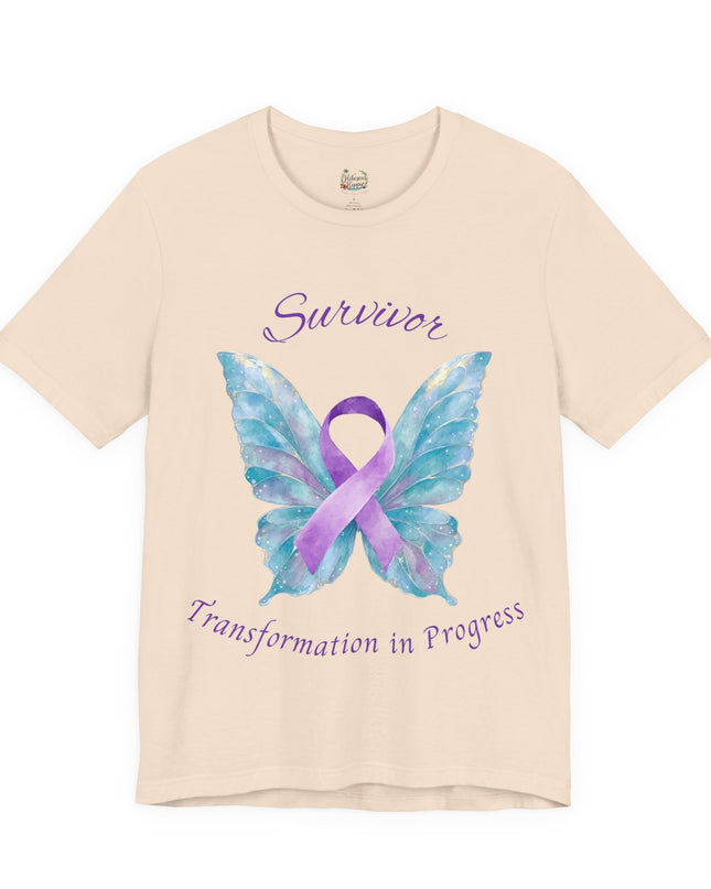 Domestic Violence Awareness Shirt | Survivor Teal and Purple Ribbon Butterfly Tee | Abuse Survivor Gift, Transformation in Progress Graphic T-Shirt, Empowering Healing Support Clothing