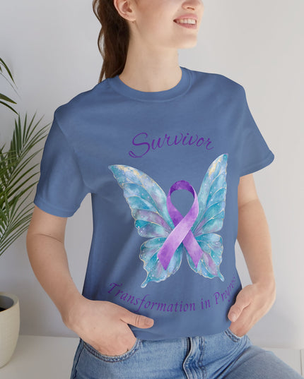 Domestic Violence Awareness Shirt | Survivor Teal and Purple Ribbon Butterfly Tee | Abuse Survivor Gift, Transformation in Progress Graphic T-Shirt, Empowering Healing Support Clothing
