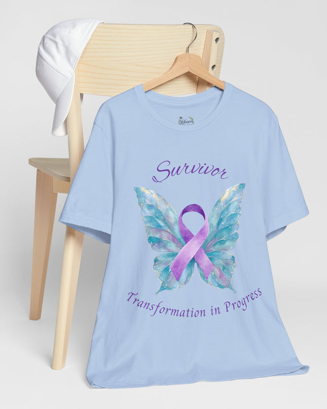 Domestic Violence Awareness Shirt | Survivor Teal and Purple Ribbon Butterfly Tee | Abuse Survivor Gift, Transformation in Progress Graphic T-Shirt, Empowering Healing Support Clothing