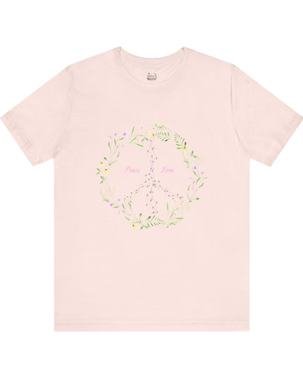 Hibiscus Hippie Boho Designed Floral Peace Sign T-Shirt — 'Peace & Love' in Multicolor Choice Tees