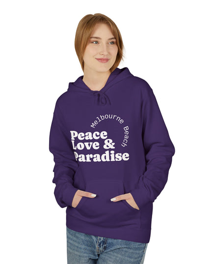 Hibiscus Hippie Designed Paradise Palm Hoodie — "Peace Love & Paradise" - Melbourne Beach Florida Sunrise Pullover