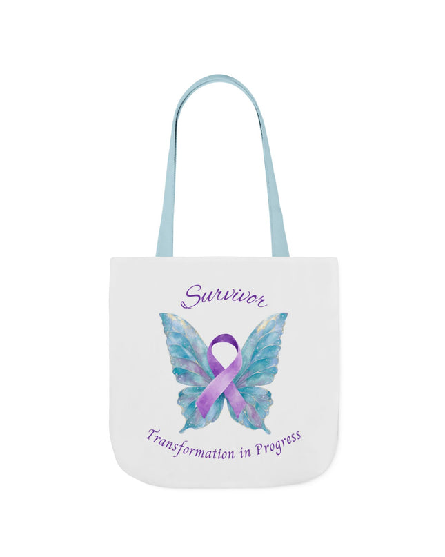 Domestic Violence Survivor Tote Bag | Teal and Purple Ribbon Butterfly Canvas Shopping Bag | Abuse Survivor Gift, Transformation in Progress Everyday Carrying Bag, Empowering Healing Reusable Grocery Bag