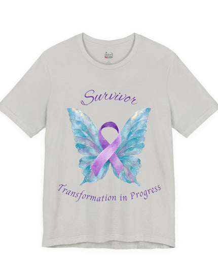 Domestic Violence Awareness Shirt | Survivor Teal and Purple Ribbon Butterfly Tee | Abuse Survivor Gift, Transformation in Progress Graphic T-Shirt, Empowering Healing Support Clothing