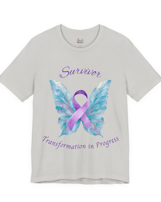 Domestic Violence Awareness Shirt | Survivor Teal and Purple Ribbon Butterfly Tee | Abuse Survivor Gift, Transformation in Progress Graphic T-Shirt, Empowering Healing Support Clothing