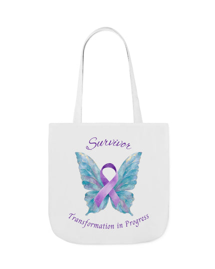 Domestic Violence Survivor Tote Bag | Teal and Purple Ribbon Butterfly Canvas Shopping Bag | Abuse Survivor Gift, Transformation in Progress Everyday Carrying Bag, Empowering Healing Reusable Grocery Bag