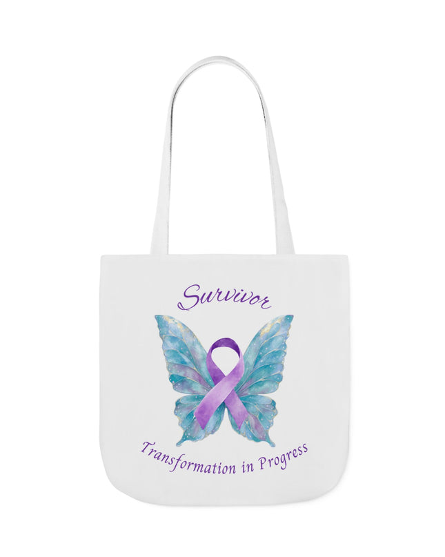 Domestic Violence Survivor Tote Bag | Teal and Purple Ribbon Butterfly Canvas Shopping Bag | Abuse Survivor Gift, Transformation in Progress Everyday Carrying Bag, Empowering Healing Reusable Grocery Bag