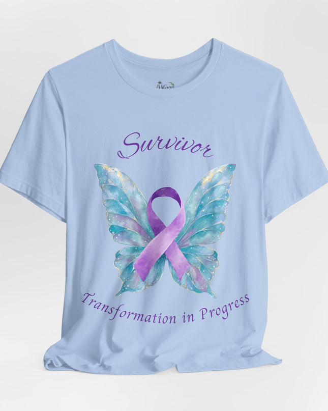 Domestic Violence Awareness Shirt | Survivor Teal and Purple Ribbon Butterfly Tee | Abuse Survivor Gift, Transformation in Progress Graphic T-Shirt, Empowering Healing Support Clothing