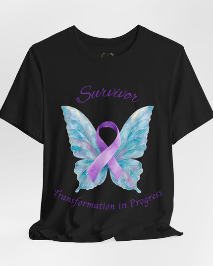 Domestic Violence Awareness Shirt | Survivor Teal and Purple Ribbon Butterfly Tee | Abuse Survivor Gift, Transformation in Progress Graphic T-Shirt, Empowering Healing Support Clothing
