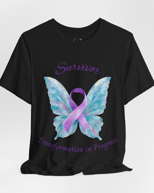 Domestic Violence Awareness Shirt | Survivor Teal and Purple Ribbon Butterfly Tee | Abuse Survivor Gift, Transformation in Progress Graphic T-Shirt, Empowering Healing Support Clothing