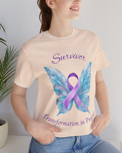 Domestic Violence Awareness Shirt | Survivor Teal and Purple Ribbon Butterfly Tee | Abuse Survivor Gift, Transformation in Progress Graphic T-Shirt, Empowering Healing Support Clothing