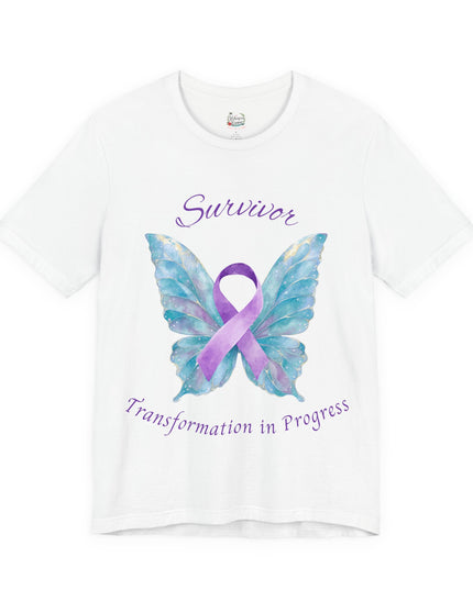 Domestic Violence Awareness Shirt | Survivor Teal and Purple Ribbon Butterfly Tee | Abuse Survivor Gift, Transformation in Progress Graphic T-Shirt, Empowering Healing Support Clothing