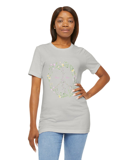 Hibiscus Hippie Boho Designed Floral Peace Sign T-Shirt — 'Peace & Love' in Multicolor Choice Tees