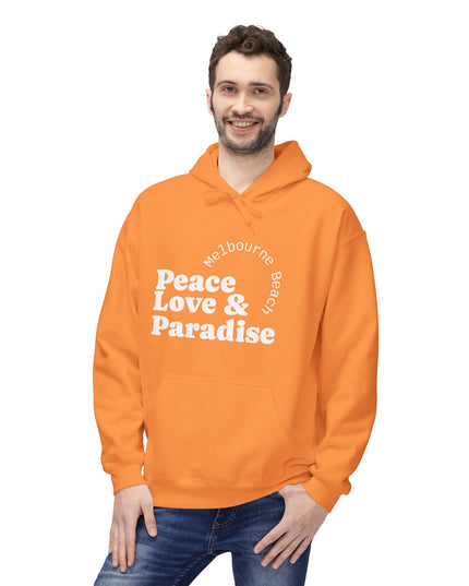 Hibiscus Hippie Designed Paradise Palm Hoodie — "Peace Love & Paradise" - Melbourne Beach Florida Sunrise Pullover