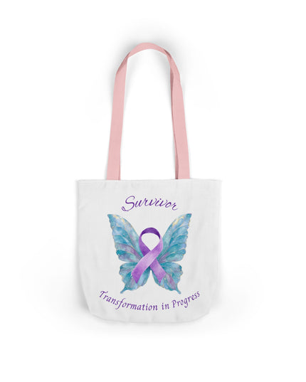 Domestic Violence Survivor Tote Bag | Teal and Purple Ribbon Butterfly Canvas Shopping Bag | Abuse Survivor Gift, Transformation in Progress Everyday Carrying Bag, Empowering Healing Reusable Grocery Bag