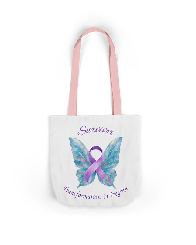 Domestic Violence Survivor Tote Bag | Teal and Purple Ribbon Butterfly Canvas Shopping Bag | Abuse Survivor Gift, Transformation in Progress Everyday Carrying Bag, Empowering Healing Reusable Grocery Bag