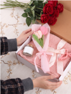 4-Piece Blush & Bloom Gift Set Lavendar & Sage Hibiscus Hippie Designed Mystical Mornings Candle, Pink Blanket, Crochet Bouquet, Bow Clip