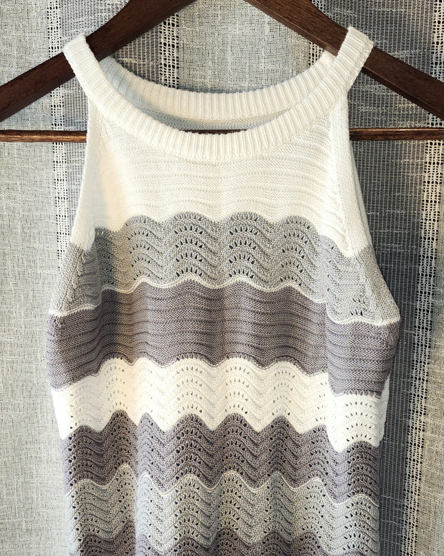 Gray and White Knitted Sweater Tank