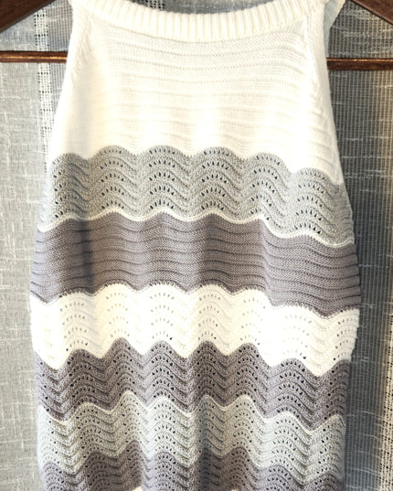 Gray and White Knitted Sweater Tank