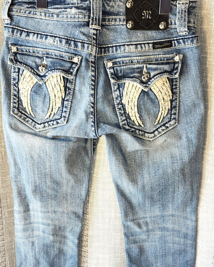 Miss Me Vintage Y2k Bling Wings Embellished Jean Capris