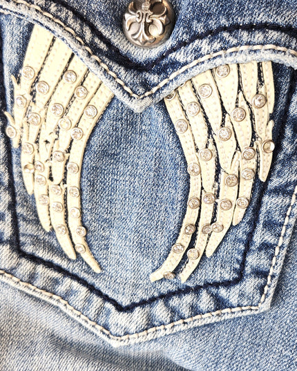 Miss Me Vintage Y2k Bling Wings Embellished Jean Capris