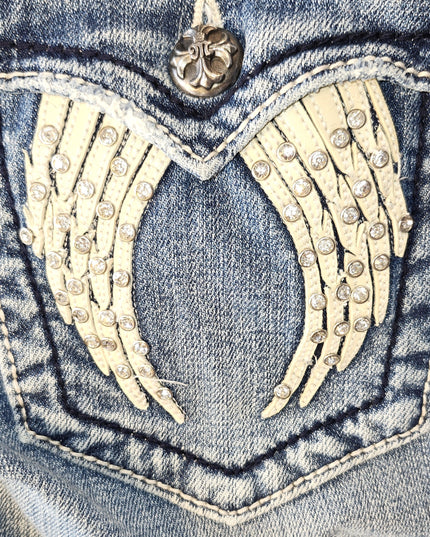 Miss Me Vintage Y2k Bling Wings Embellished Jean Capris