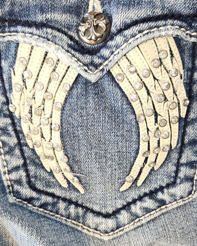 Miss Me Vintage Y2k Bling Wings Embellished Jean Capris
