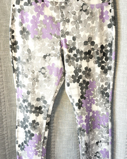 HUE Denim Purple and Back Floral Stretch Leggings