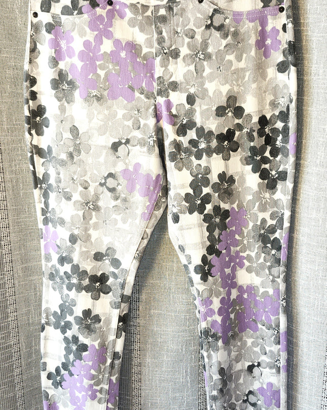 HUE Denim Purple and Back Floral Stretch Leggings