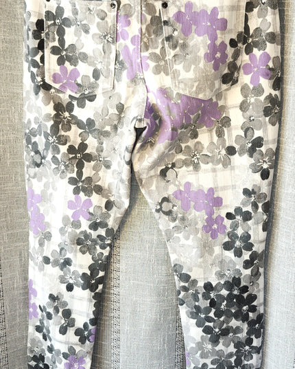 HUE Denim Purple and Back Floral Stretch Leggings