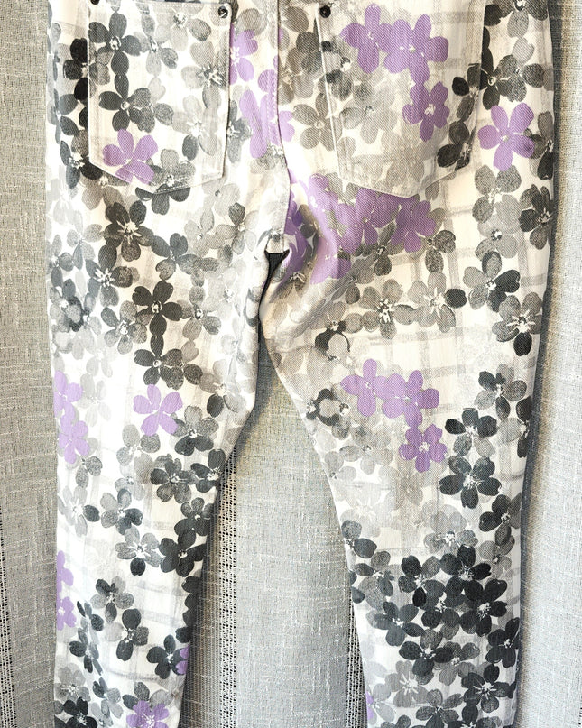HUE Denim Purple and Back Floral Stretch Leggings