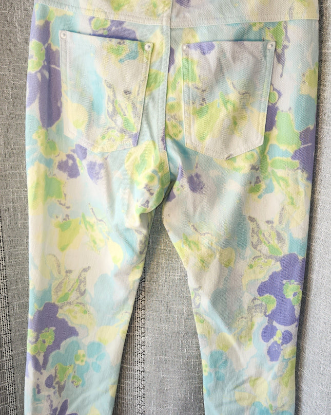 New HUE Denim Purple, Blue, Yellow & Green Abstract Paint Splash Leggings