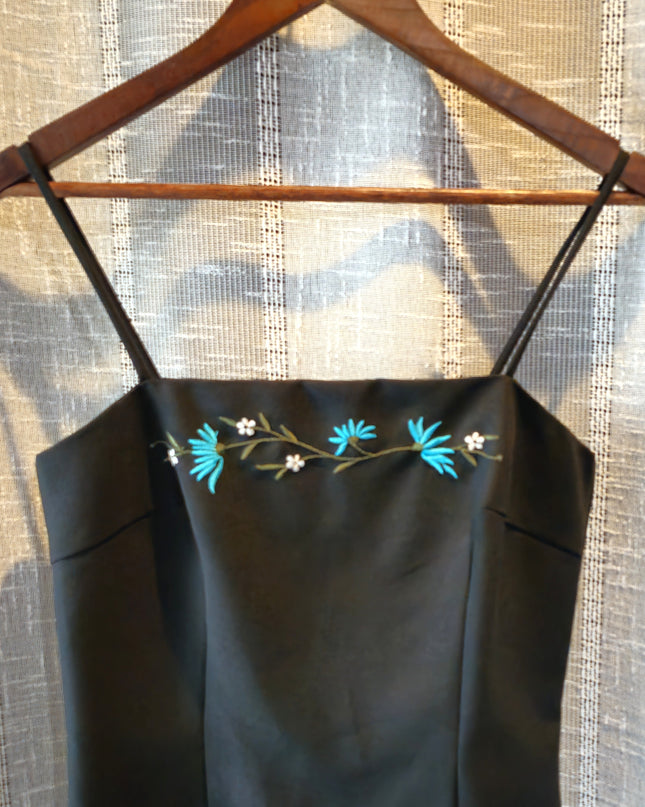 I.N. San Francisco Vintage Black 2 Piece Set Turquoise Embroidered Camisole & Pants