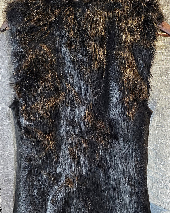 Bebe Y2k Vintage Black Faux Fur Vest with Corset Closures