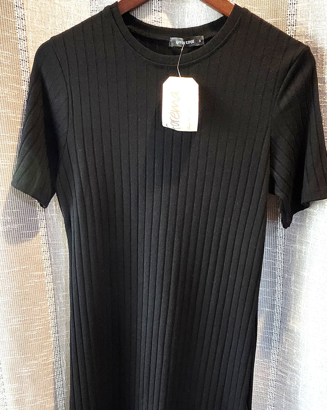 NEW Gypsy Rose Black Ribbed T-Shirt Mini Dress