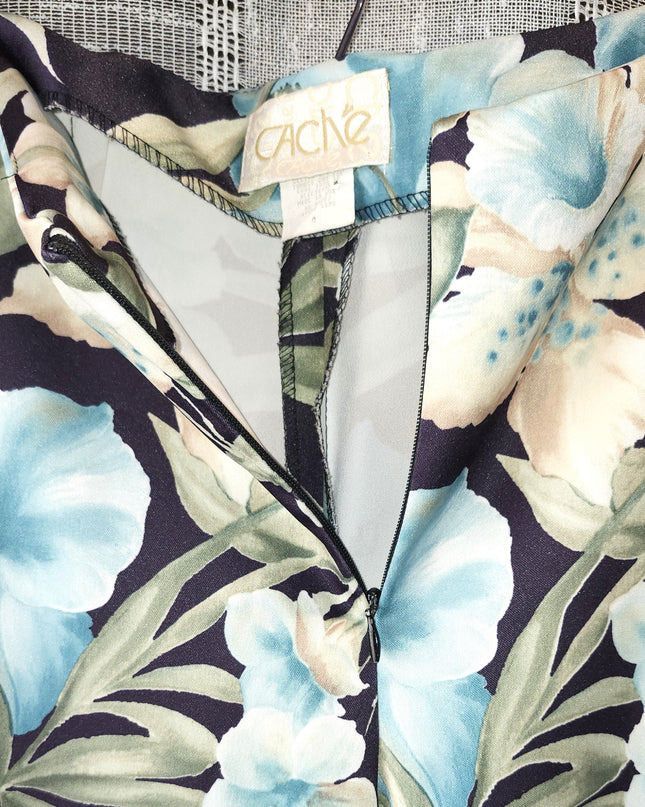 Cache Blue Hibiscus Tropical Print Y2k Vintage Capris