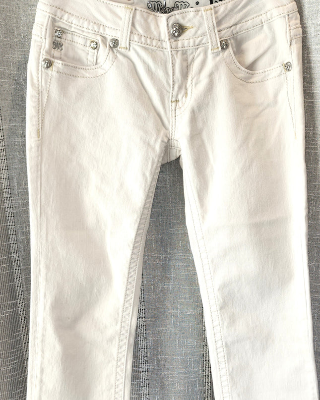 Miss Me Signature Vintage Y2k White Denim Embellished Capris