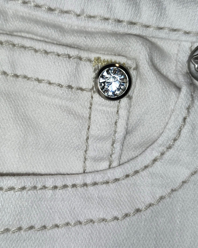 Miss Me Signature Vintage Y2k White Denim Embellished Capris
